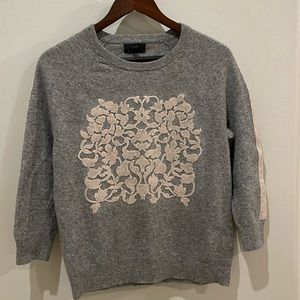 J. Crew- light gray sweater with light pink accents. Size small.